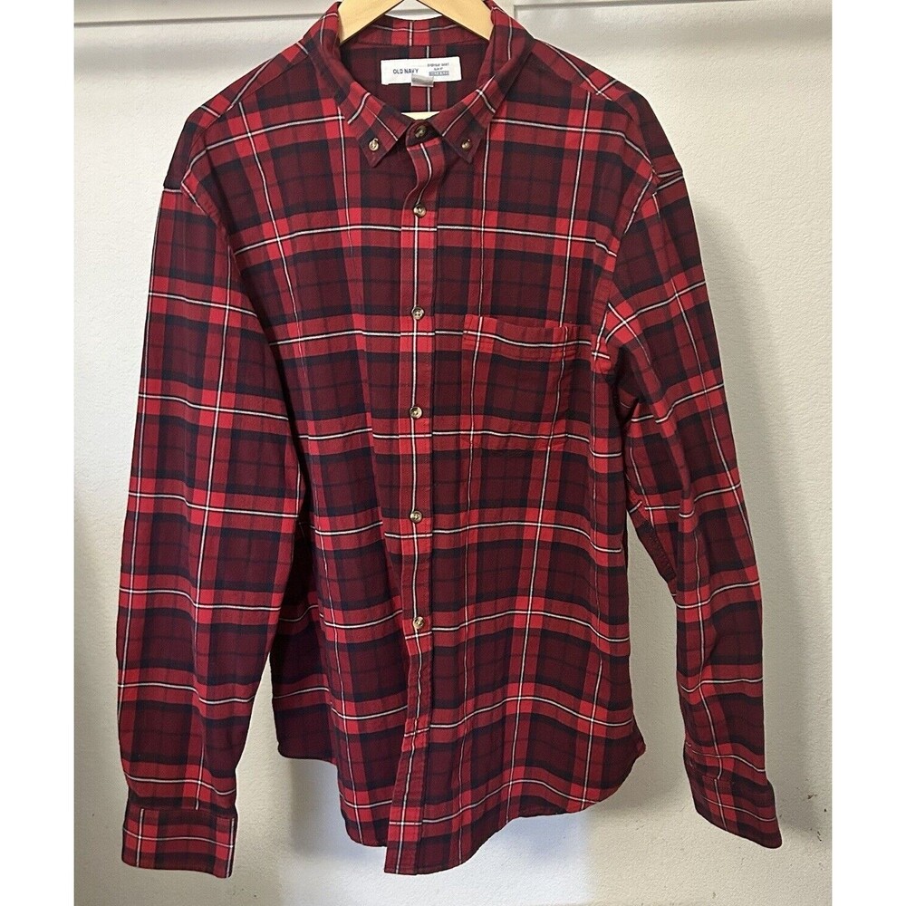 Old Navy Men's XXL Slim Fit Built-in Flex Shirt Button Down Long Sleeve Red/Navy